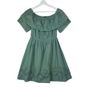Madewell Green Appliquéd Off-the-Shoulder Mini Dress Size 4 Embroidery Cotton